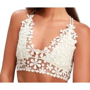 Free People Intimately Womens White Floral Lace Crochet Bralette Top  Adjustable